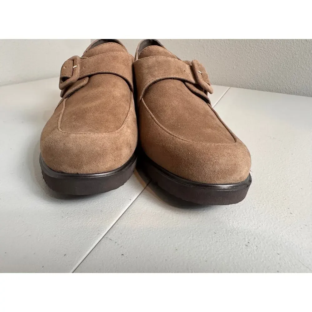 Munro Women's Winslow Monk Strap loafers fawn tan suede chunky lug sole Sz 9.5